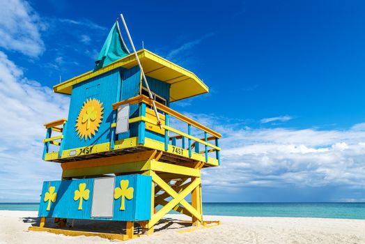 Colorful Lifeguard Tower in South Beach, Miami Beach, Florida, USA 