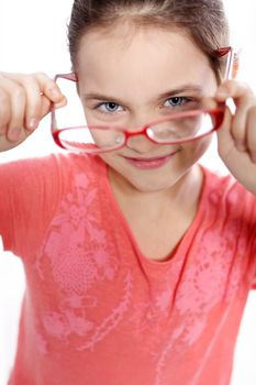 Beautiful young white girl with pink glasses