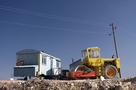 Road roller in work on the new highway