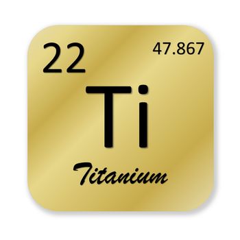Black titanium element into golden square shape isolated in white background