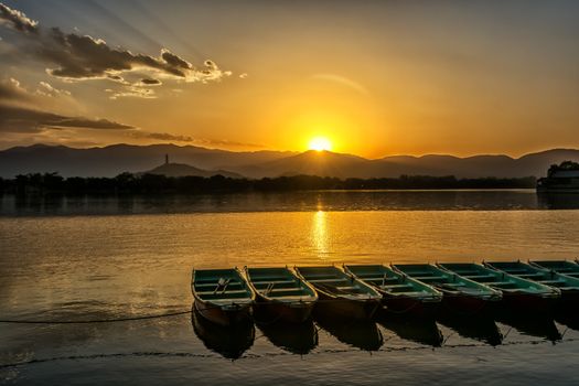 The kunming lake under the sunset in Summer Palace of Beijing, China