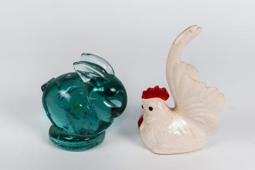 Glass Rabbit and Ceramic Chicken