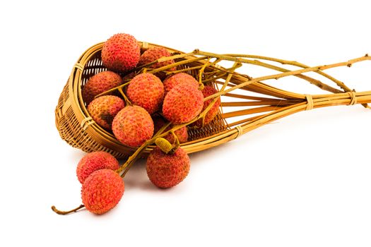 Fresh lychee in a bamboo basket