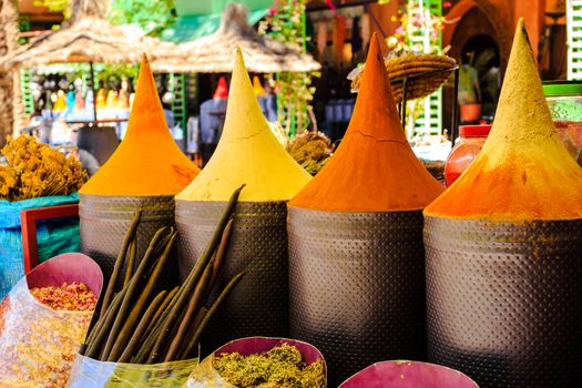 Moroccan spice stall in marrakech market morocco