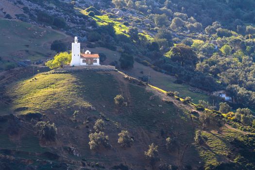 Mosque on the hill in chefchaouen, morocco