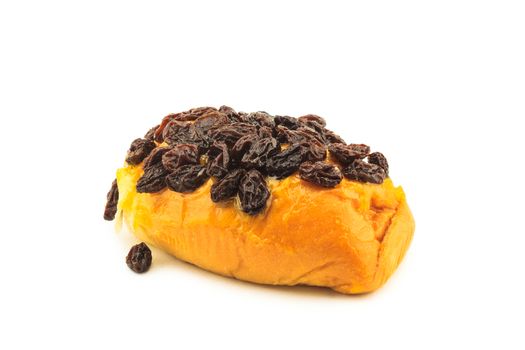 Raisin bread on white background