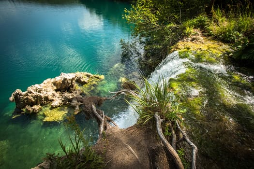 Waterfall in the Plitvice Lakes in Croatia