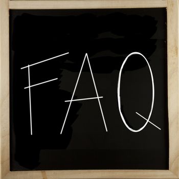 Blackboard with letters "FAQ" for "Freqeuntly Asked Questions"