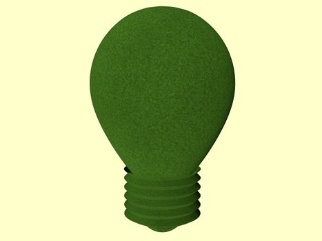 Full green grass bulb, 3d render, lite yellow background