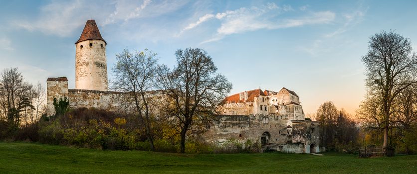 Seebenstein Castle at Sunset with Bare Trees