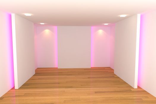 Home interior rendering with empty room color wall and decorated with wooden floors.