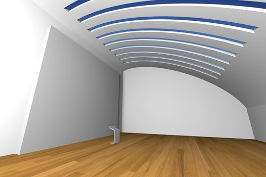 Empty room interior with big white canvas on a white wall in the gallery 