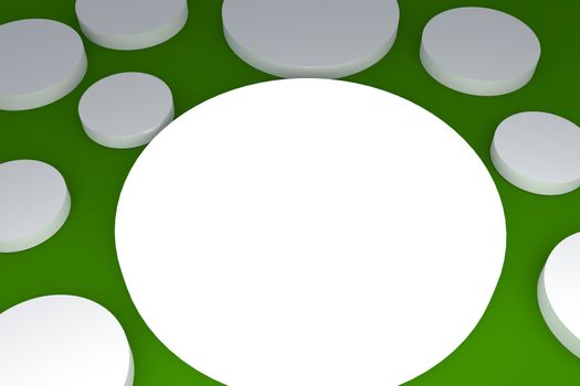 3d blank abstract white button with green background.