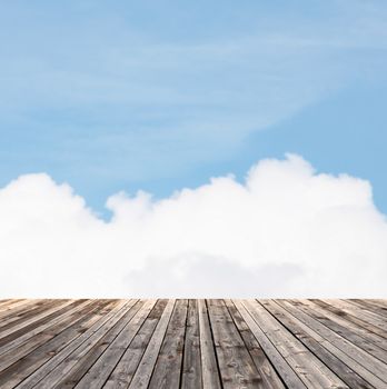 background and texture concept - wooden floor and blue sky