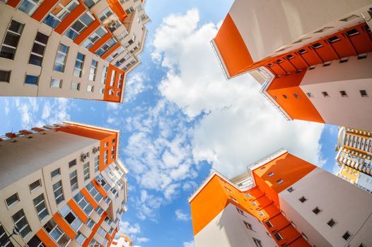 Fisheye shot of new apartments buildings exterior