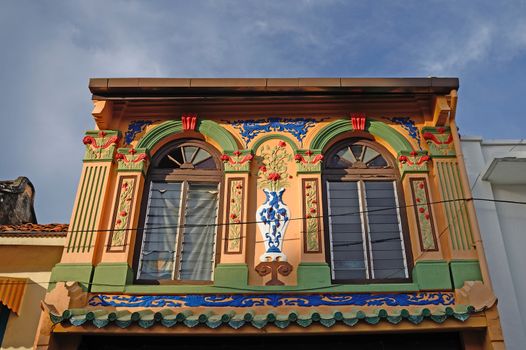 highly decorated shophouse fronts, Malacca, Malaysia