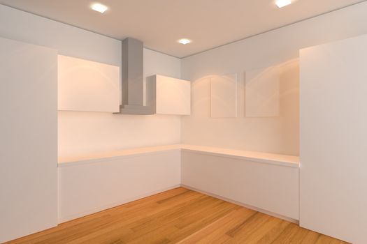 empty interior design for kitchen room with white wall.