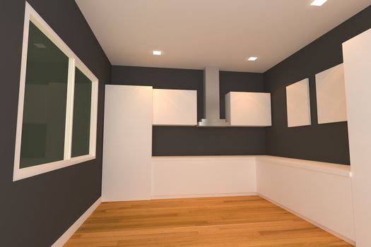 empty interior design for kitchen room with black wall.
