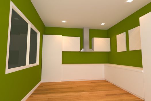 empty interior design for kitchen room with green wall.