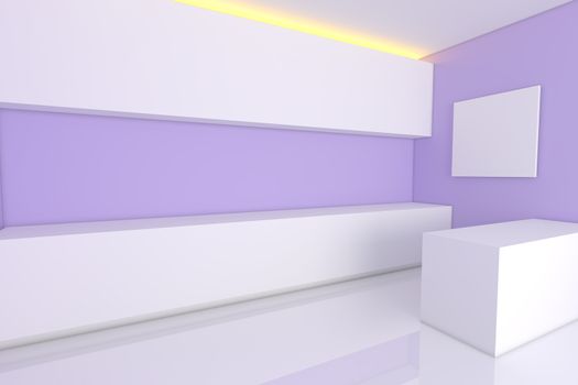 empty interior design for kitchen room with purple wall.