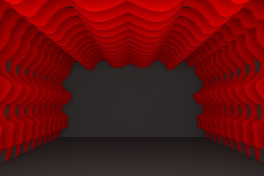 Abstract red curve wall with empty room