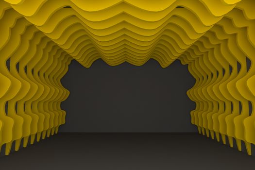 Abstract yellow curve wall with empty room