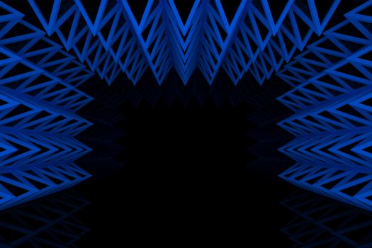 Abstract blue triangle truss wall with empty room