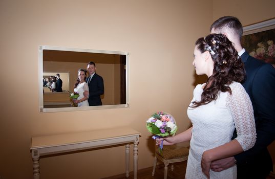 bride and groom in the wedding Palace