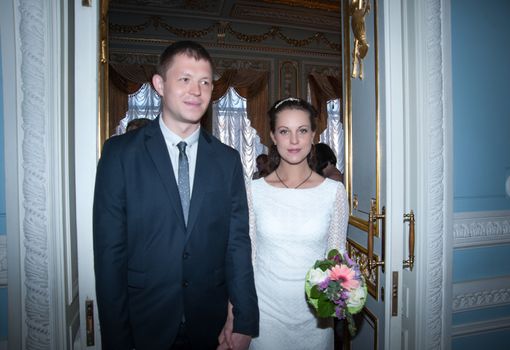 bride and groom in the wedding Palace