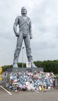 BEST, NETHERLANDS - MAY 26 2014: Michael Jackson statue in Best, Netherlands on May 26, 2014. This statue was depicted in his 1995 album "HIStory" and later on purchased by local entrepreneurs from Best.