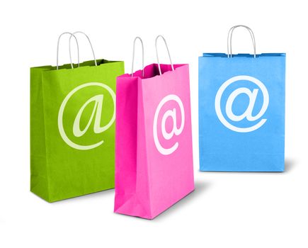 E-commerce net trade concept, colorful shopping bags online
