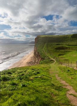 Cliff top path along the headland on Jurassic Coast cliffs  at West Bay in Dorset. This was used as the location for the Broadchurch TV series