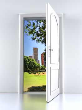 Door to the City. 3D rendered illustration.