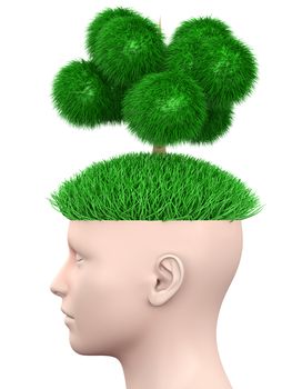 Think green. 3D rendered illustration. Isolated on white.