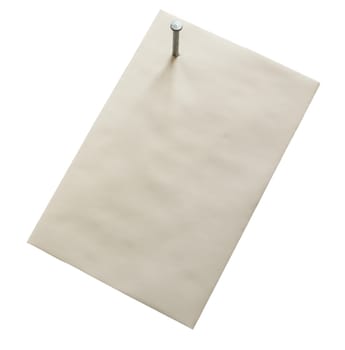 Isolated image of a plain white envelope nailed through corner with a large nail in a threatening gesture from an angry person