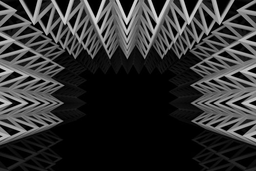 Abstract silver triangle truss wall with empty room