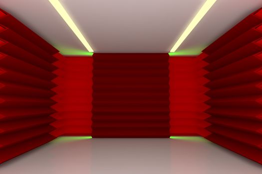 Abstract red serrated wall with empty room 