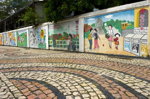 Walking on wave style tile at Arma Temple in Macau.