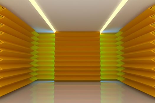 Abstract yellow serrated wall with empty room 