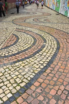 Walking on wave style tile at Arma Temple in Macau.