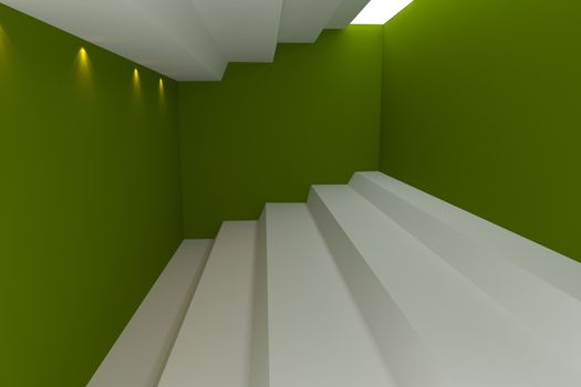 Abstract interior rendering with empty room color wall. 