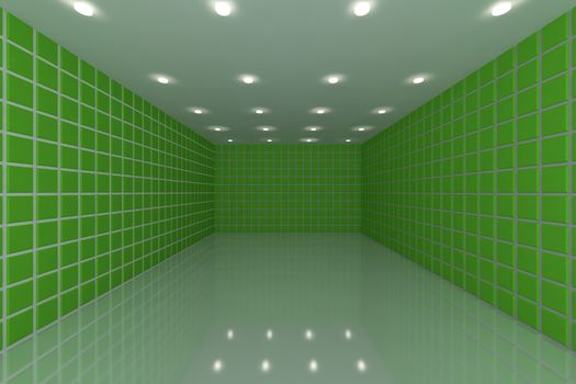 Empty room with color green tile wall