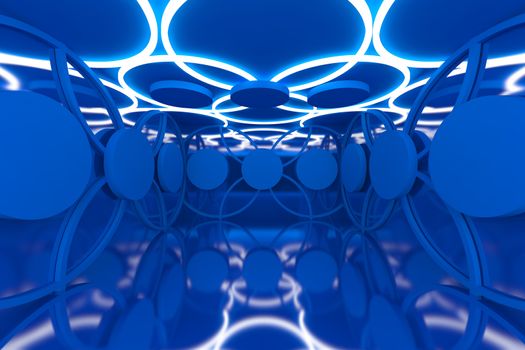 Abstract blue sphere wall with empty room 