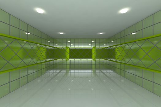 Empty room with color green tile wall