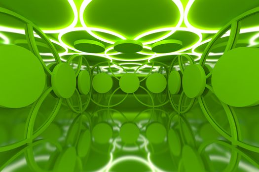 Abstract green sphere wall with empty room 