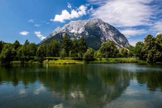 Mountain and lake in high Alps Austria