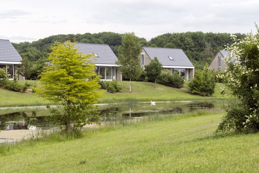 houses for holiday in nature with small lake in holland