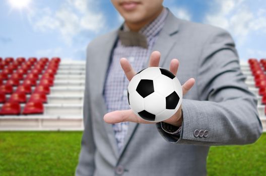 Businessman invest in soccer team, Football game concept