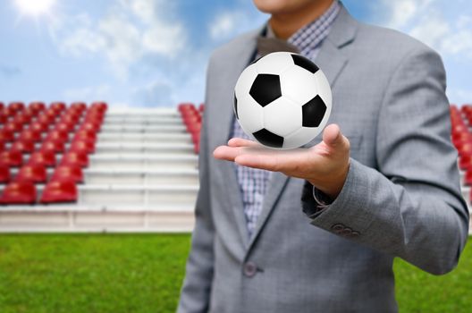 Businessman invest in soccer team, Football game concept