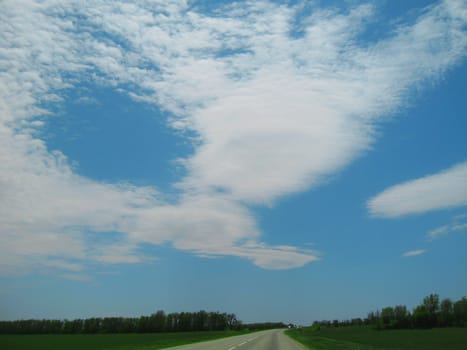 Wide highway and landscape. North Caucasus travel.